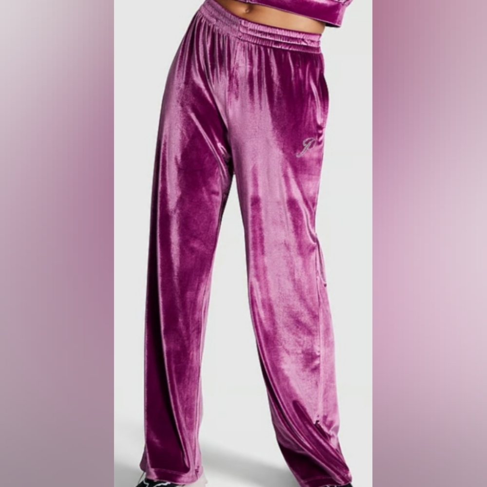 XL XXL VS PINK Velvet Bling Logo Wide Leg Pants